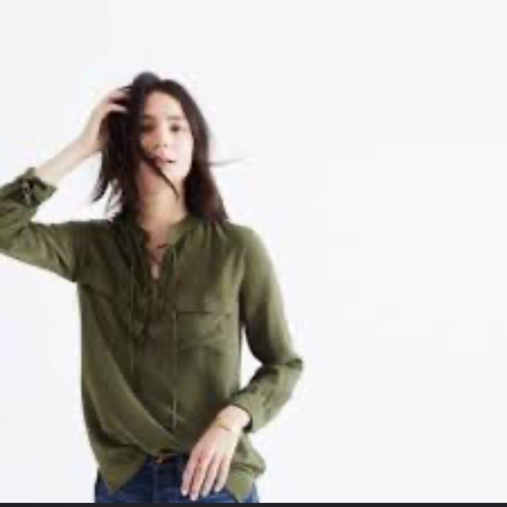 MADEWELL Olive Lace-Up Long Sleeve Top - Picture 2 of 5